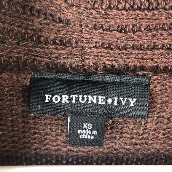 Fortune + Ivy brown button tab detail open long cardigan sweater NWOT sz XS - Picture 3 of 7